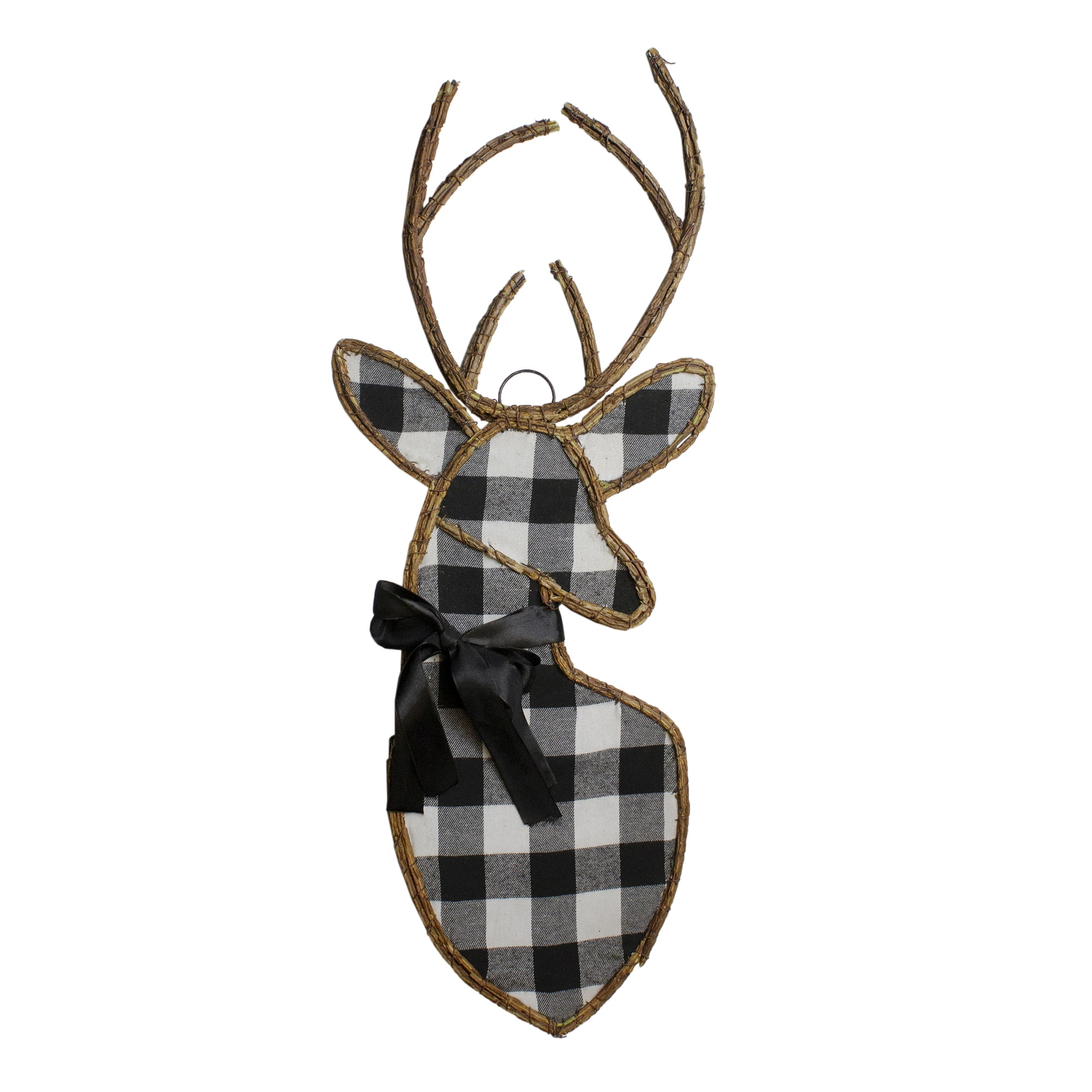 27" Black and White Fabric Deer Head Christmas Wall Decor