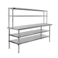 thumbnail image 2 of 30" x 72" Stainless Steel Work Table With Two Shelves | 18" Wide Double Tier Overshelf | Metal Kitchen Prep Table & Shelving Combo, 2 of 6