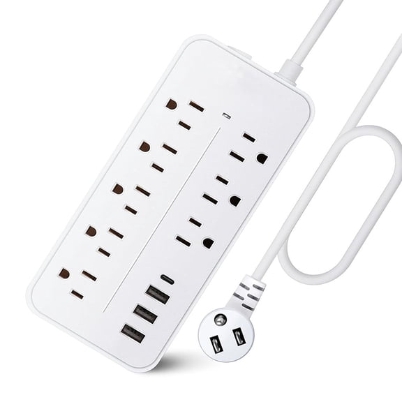4FT Surge Protector Flat Extension Cord, Flat Plug Power Strip, 8 AC Outlets, 4 USB Charger(1 USB C Port),1700 Joules Protection, Office Supplies, Dorm Room Essentials -White