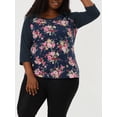 thumbnail image 2 of Camiseinformal con mangas raglán y bloques de color con estampado floral en parte superior de talgrande pamujer Azul marino XXL, 2 of 6