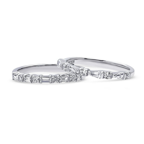 BERRICLE Sterling Silver Vintage Inspired Art Deco Wedding Rings Cubic Zirconia CZ Eternity Ring Set for Women, Rhodium Plated Size 5.5