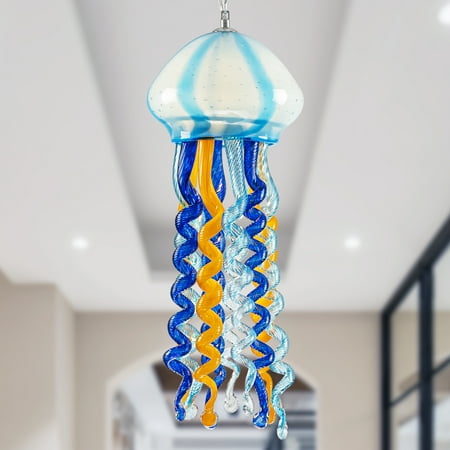 

Longree Jellyfish Pendant Light Modern Murano Glass Lampshade with Metal Base Hanging Chandelier