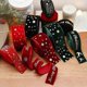 thumbnail image 2 of Christmas ribbon velvet gold-stamped bow print ribbon ribbon Christmas tree decoration scene layout decoration ribbon 4CM red star ribbon (2M/roll), 2 of 5