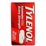 Tylenol Extra Strength Caplets with 500 mg Acetaminophen, Pain Reliever & Fever Reducer, Acetaminophen For Headache, Backache & Menstrual Pain Relief, 24 ct (Pack of 2)