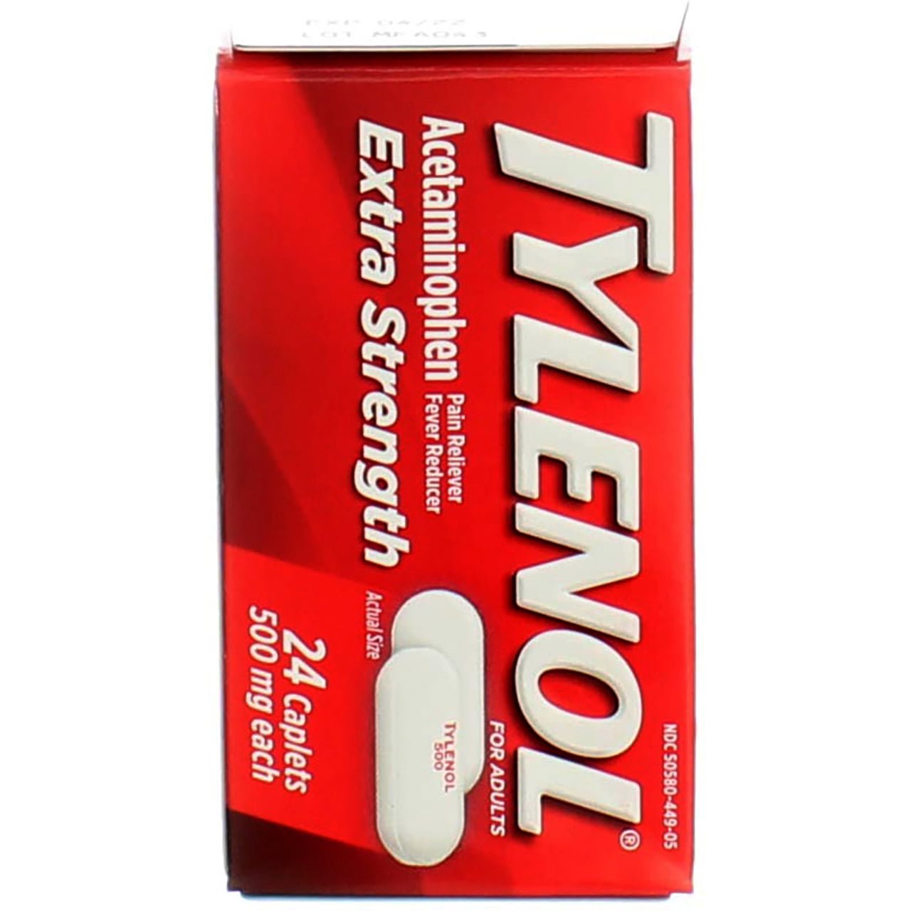 Tylenol Extra Strength Caplets with 500 mg Acetaminophen, Pain Reliever & Fever Reducer, Acetaminophen For Headache, Backache & Menstrual Pain Relief, 24 ct (Pack of 2)