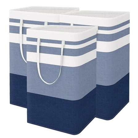 3 Count Pack,75L Waterproof 3-Bin Laundry Hampers, Laundry Basket Set, Gradient Blue