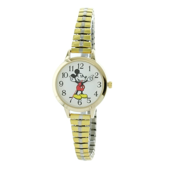 Cute Charming Disney Mickey Mouse Analog Happy Stretch Band Pointing Hand Watch Easy To Read MK8055-AB
