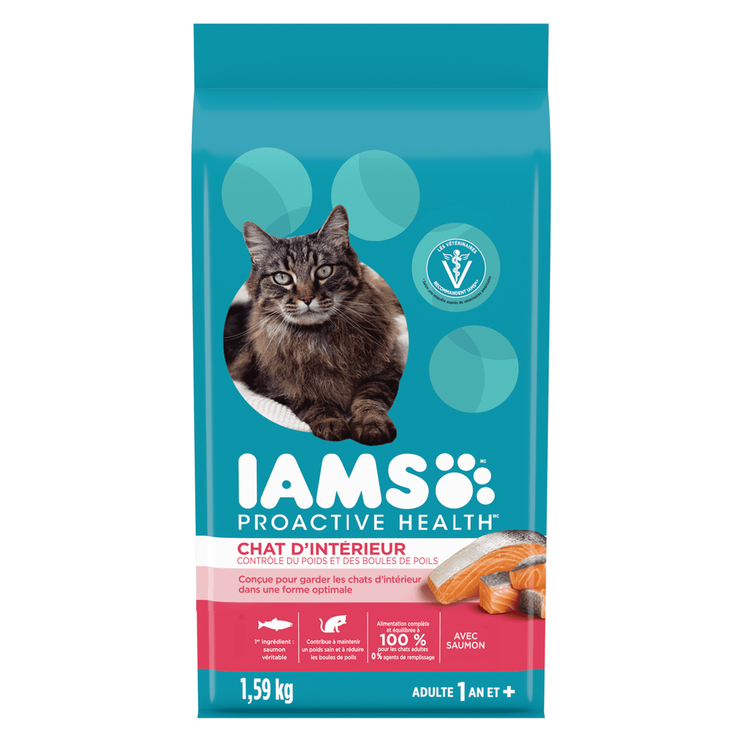 Iams Proactive Health Adult Indoor Weight & Hairball Care Dry Cat Food with Salmon 1.6kg