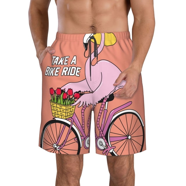 Balery Flamingo Riding a Bicycle Traje de Baño Estilo Hawaiano para Hombre, Shorts de Secado Rápido con Bolsillos-X-Large