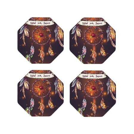 

Matuu Beautiful Dreamcatcher1 for Cup Coasters Set of 4 Leather Coasters Desk Coasters for Office Measures 4” x 4”-Octagon