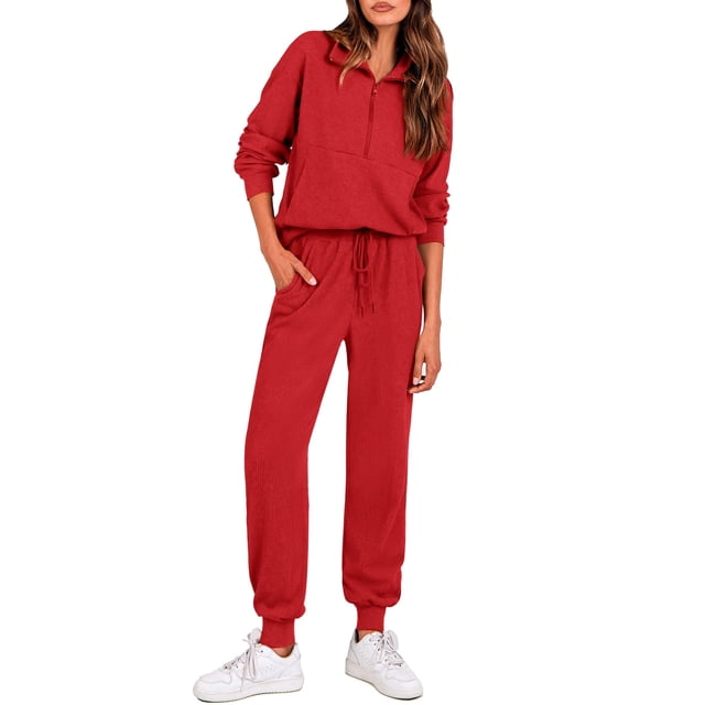 Conjunto Deportivo PRETTYGARDEN Mujer Otoño 2 Piezas Rojo XL