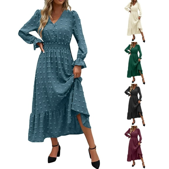 Xunlbb Women's Long Dress Short Sleeves V Neck Bohemian Dress Fashion Solid Color High Waist Ankle Dress Body Shaping Breathable Summer Beach Fashion Vacation Plus Size S-XXXL