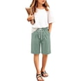 thumbnail image 2 of OGLCCG Girls Athletic Shorts Drawstring Cotton Linen Bermuda Shorts with Pockets Summer Elastic Waist Sports Shorts for Kids Teens 4-15 Years, 2 of 6