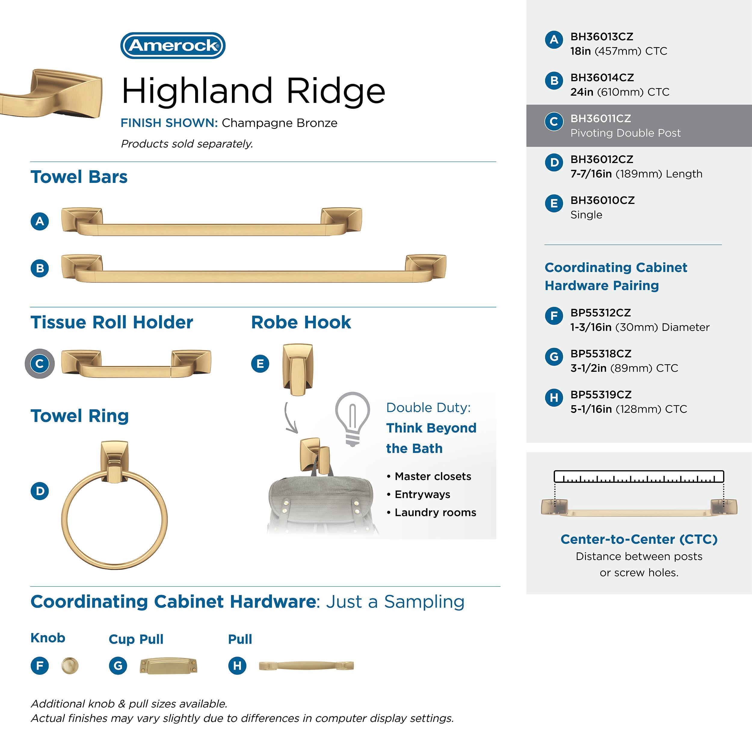 Amerock Highland Ridge Champagne Bronze Pivoting Double Post Toilet Paper Holder