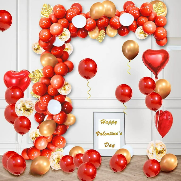 House of Party Red, White and Gold Balloon Garland Kit 123 Pcs - Teal, Dark Red Metallic Balloons Arch for Valentine, Wedding, Graduation, Birthday