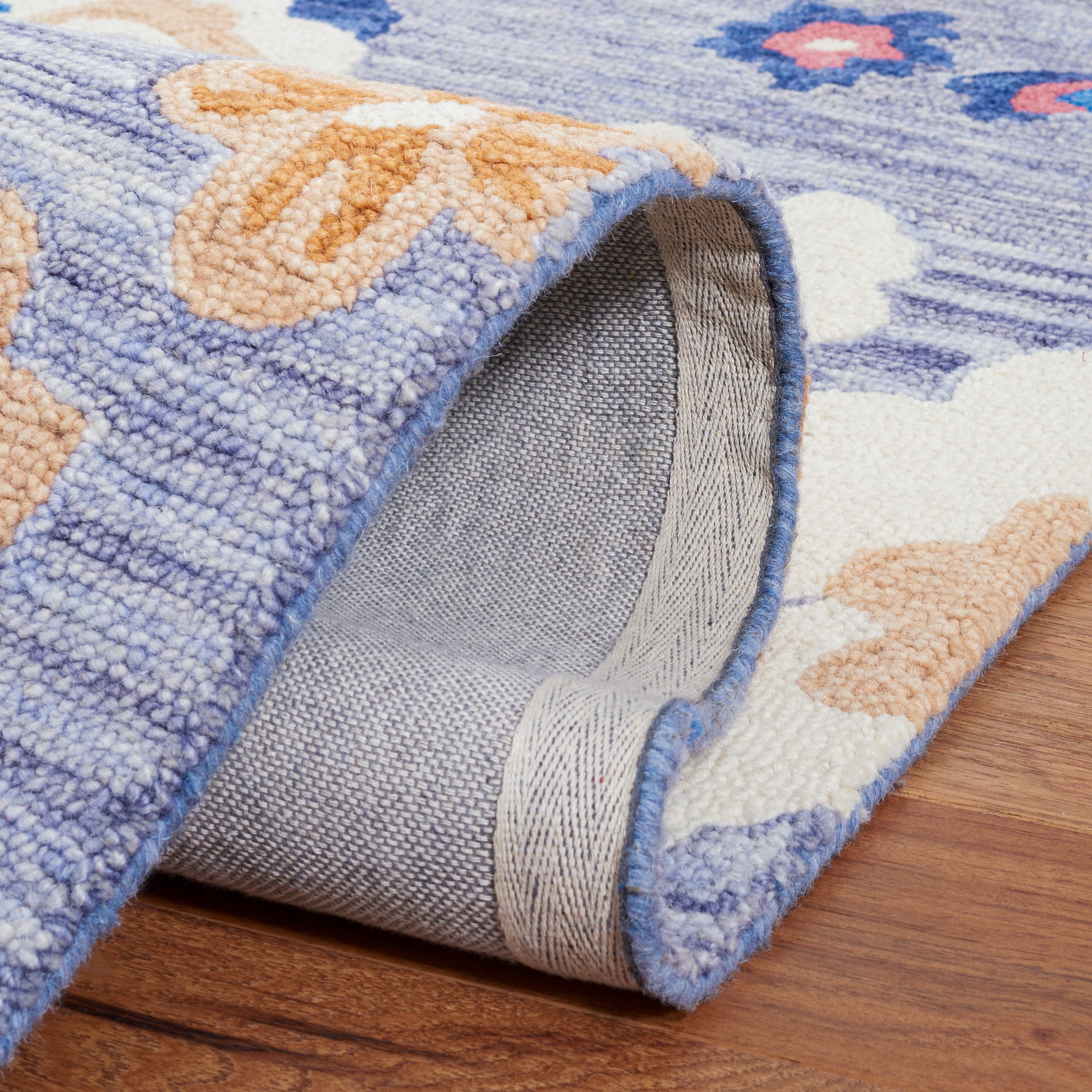 SAFAVIEH Jardin Ruadhan Floral Wool Area Rug, Blue/Ivory, 6' x 6' Square