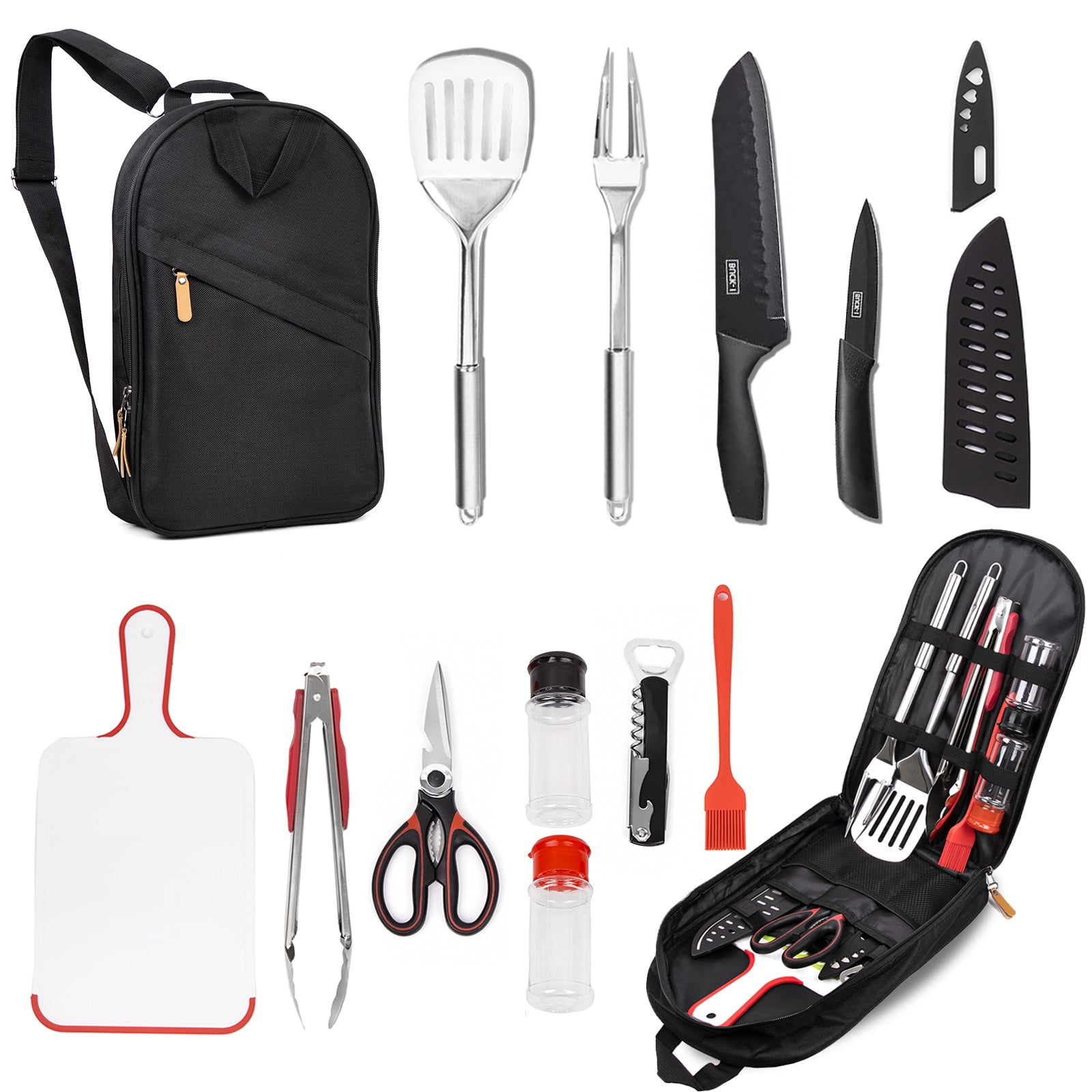 Camp Utensil Set Kitchen Cooking BBQ Grill Tool Kit with Organizer Bag, Clatine 12-Piece Travel Kitchen Grill Accessories Portable Compact Gear Cookware Kit for Camping RV Sailboat Backyard BBQ