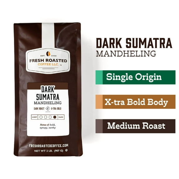 Fresh Roasted Coffee, Dark Sumatra Coffee, Dark Roast, Whole Bean, 32 oz 2 lbs
