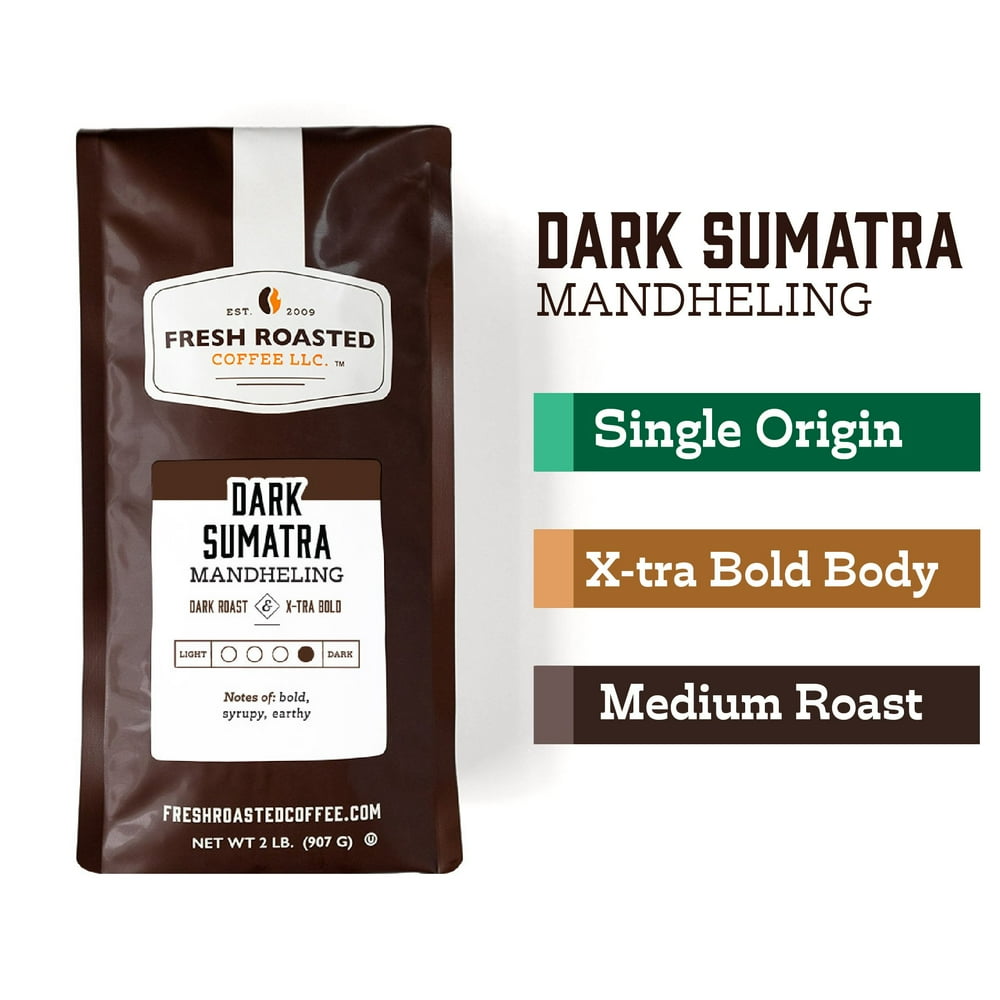Fresh Roasted Coffee, Dark Sumatra Coffee, Dark Roast, Whole Bean, 32