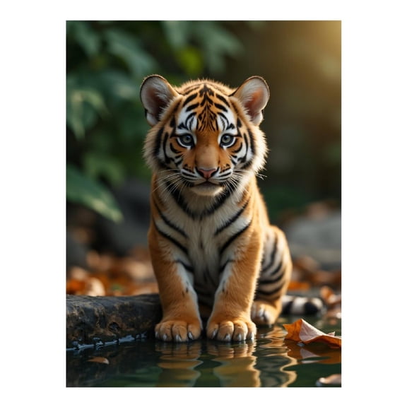 Diamond Art Kit for Adults, Tiger Cub Reflections Nature Scene Diamond Painting for Adults Beginners, 5D DIY Diamond Art Painting Kits, Colorful Diamond Painting Craft for Home Decor 12x16