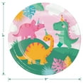 thumbnail image 3 of Girl Dinosaur Party Supplies - Yellow, Mint, & Pink Dino Round Paper Dessert Plates, Beverage Napkins, and Forks (16 Plates, Napkins, & Forks), 3 of 8