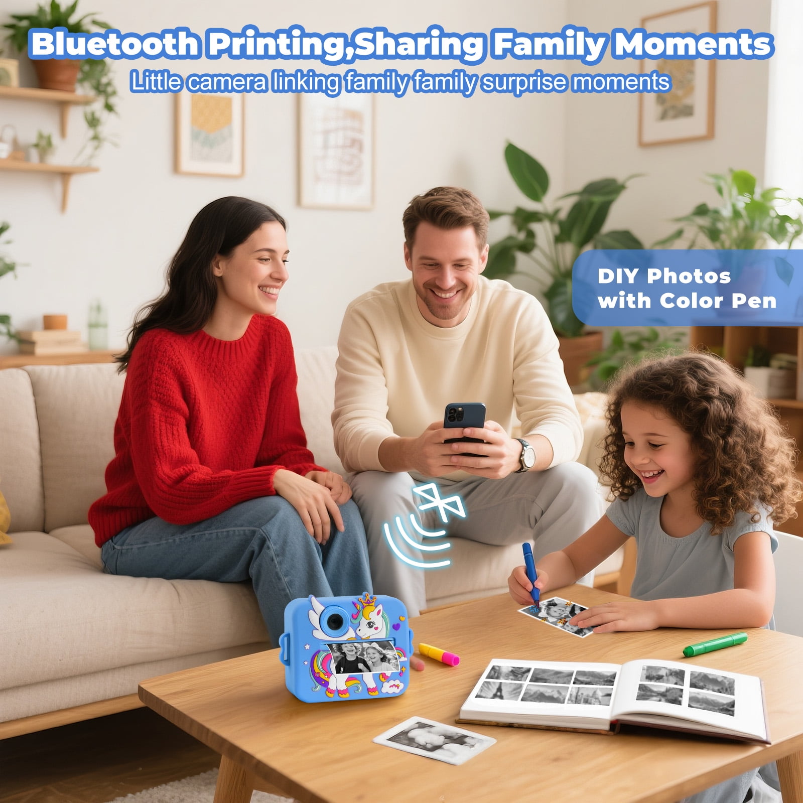 PayUSD Kids Camera Instant Print, Birthday Christmas Gifts for Girls Boys Age 3-12 1080P Digital Video Camera Print Photos Portable Toddler Toys for 4 5 6 7 8 9 10 Year Old with 32GB SD Card-Blue