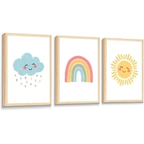 Nursery Wall Art Boho Canvas Prints Mid-Century Modern Sun Rainbow Hearts Poster Children's Room Pictures Decoration Painting for Kids Nursery Classroom Bedroom Wall Decor