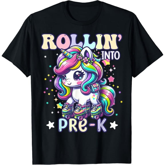 Pre-K Back to School First Day Preschool Rollin Unicorn Kids Boys Girls T-shirt