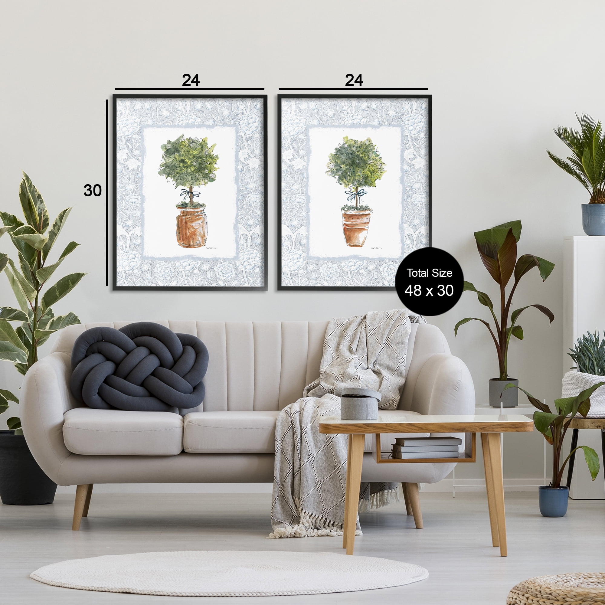 Stupell Industries Potted Topiary Plants 2 Piece Black Framed Giclee Art Set, design by Carol Robinson