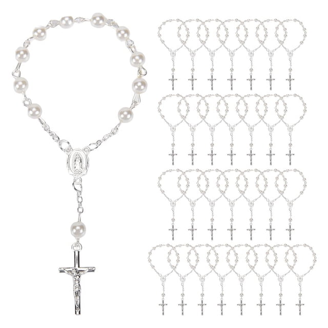 30 Piezas Cuentas de Rosario de Bautismo, Rosarios de Bautismo de Dedo, Perlas de ImitacióN para Favores de Bautismo, Favores de Bautizo, Favores de ComunióN