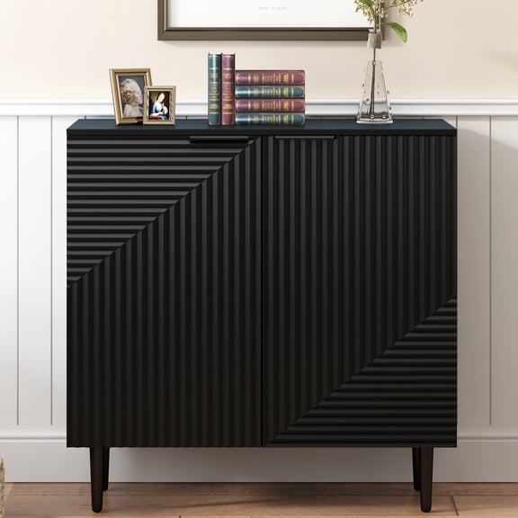 Noble House Modern Side Cabinet with Adjustable Shelves & Geometric Door Design, Black