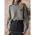 thumbnail image 5 of Female Mock Neck Pullover Sweaters Casual Fall Winter Long Sleeve Color Block Loose Knitted Tops Gray M, 5 of 9