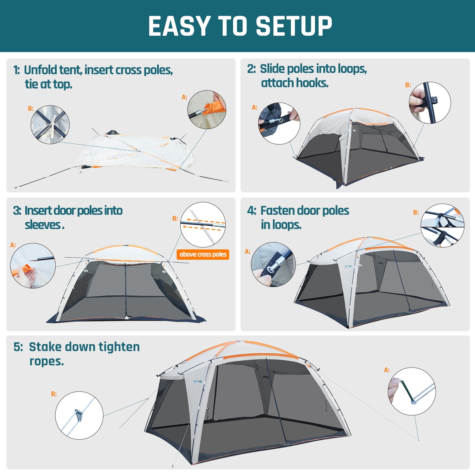 12x12ft Screen House Tent with 2 Zipper Doors Screen Tent for Camping Outdoor Activities