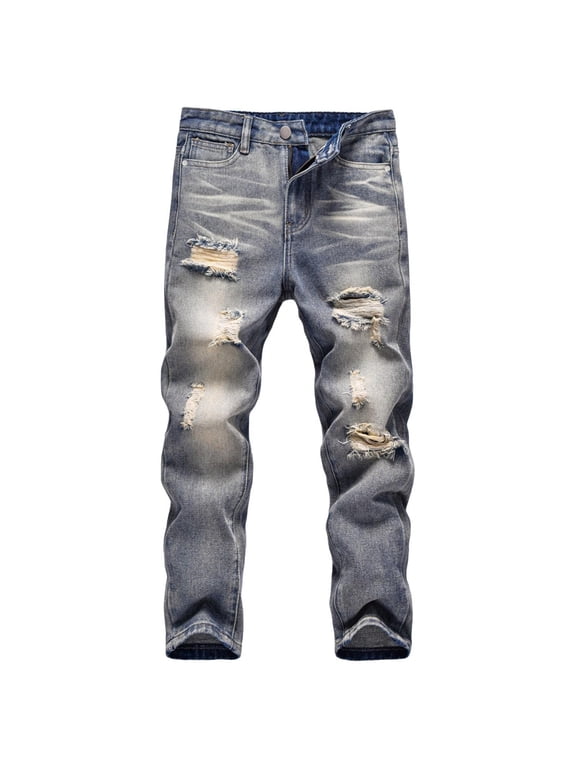 Boy's Skinny Fit Ripped Destroyed Distressed Stretch Slim Jeans Pants 5-13T