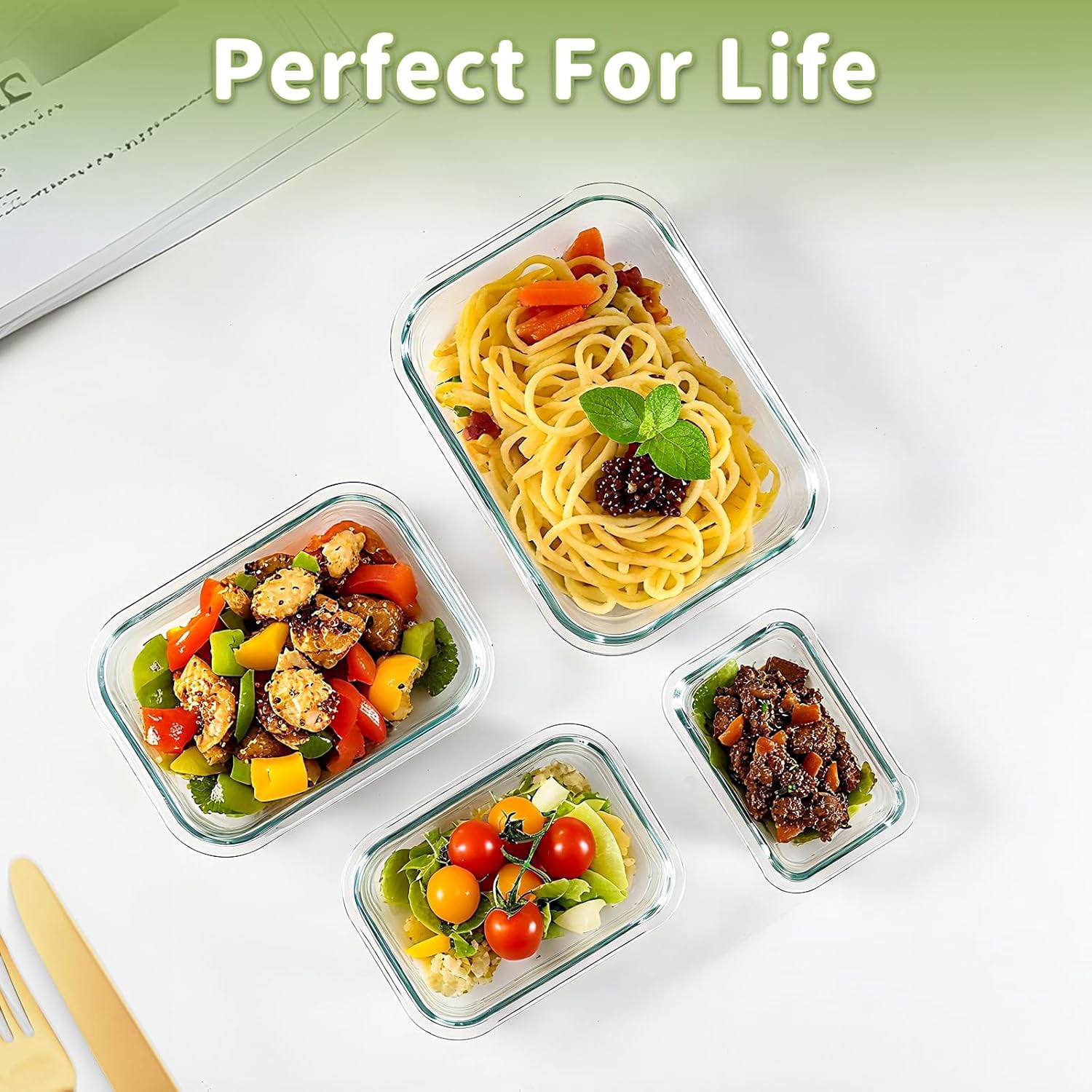 8 Pack Glass Food Storage Containers with Lids, Meal Prep Containers, Airtight Bento Boxes with Leak Proof Locking for Microwave, Oven, Freezer and Dishwasher, BPA Free, 5-35oz, light blue
