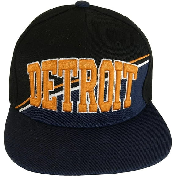 Detroit City Name Diagonal Split Color Font Snapback Baseball Cap (Black/Dark Blue)