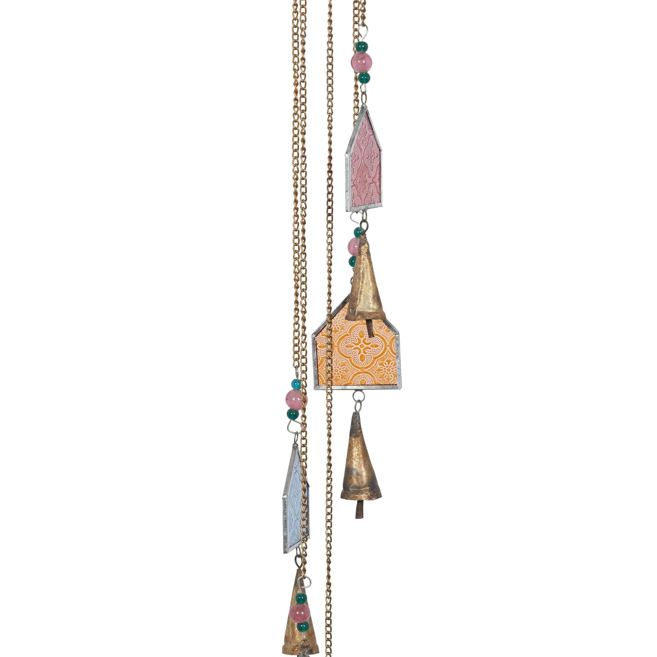 DecMode 45" Blue Glass Handmade Bottle Nautical Windchime with Beads and Cone Bells