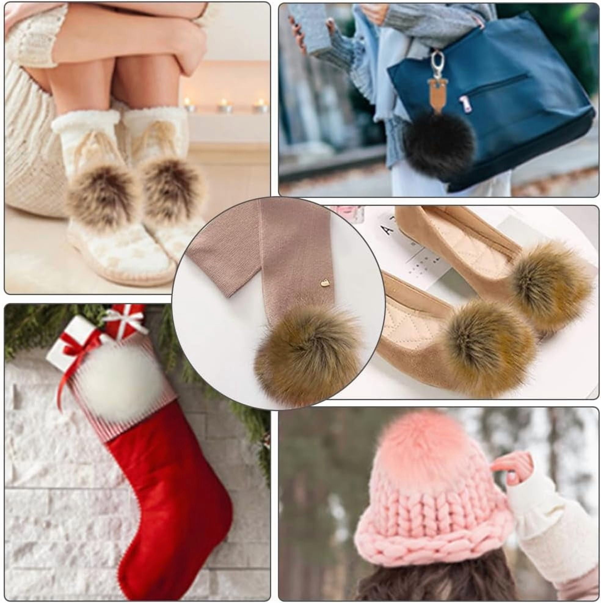 小物 pompom 6Pcs Crochet Fur Pompoms with Metal Snap Button 3.94 Inch Fluffy