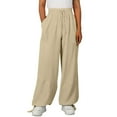 thumbnail image 5 of Lenpel Cotton Linen Pants for Women Baggy Elastic High Waisted Drawstring Wide Leg Casual Trousers Palazzo Lounge Pants with Pockets, 5 of 7
