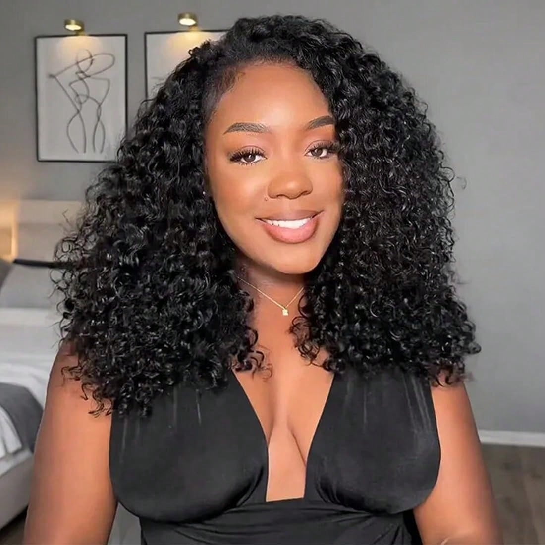 4x4 Wear and Go  Lace Closures Wigs Human Hair Natural Black Color Kinky Curly  Bob Human Hair Wigs for Black Women  Wet and Wavy Human Hair Bob Wigs ,No glue,easy to wear