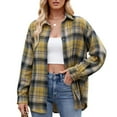 thumbnail image 2 of SHTXOZHI Women Plaid Shirts Long Sleeve Button Down Fall Casual Jacket Color Block Trendy Tops, 2 of 3