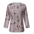 thumbnail image 5 of ZMHEGW T Shirts For Women Loose Fit Flower Printing Buttons O Neck Three Quarter Sleeve Tops Blouse Women'S Tshirts, 5 of 5
