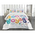 thumbnail image 3 of Ambesonne Funny Quilted Bedspread Set 3 Pcs, Happy Message, Queen Size, Multicolor, 3 of 5