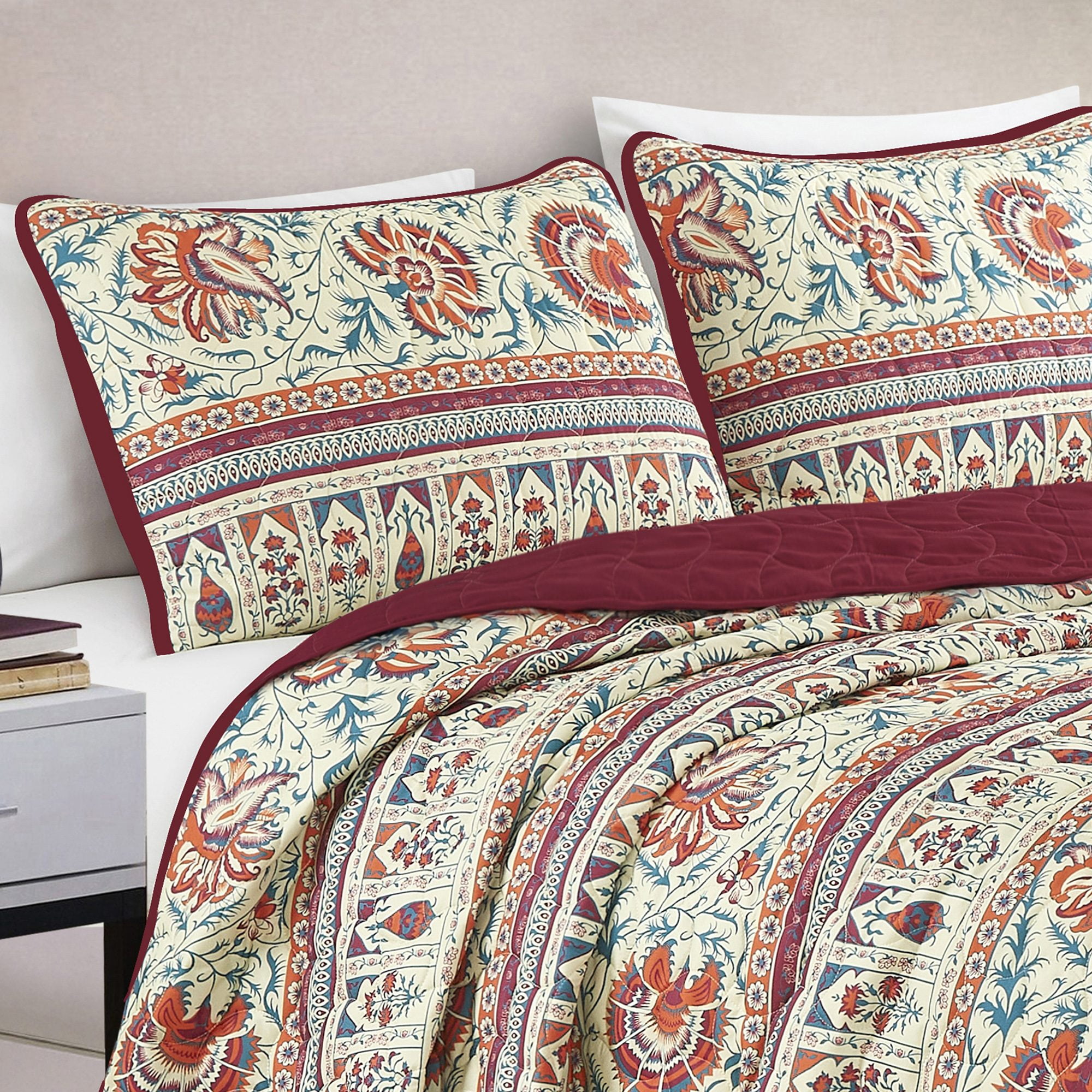 Evjk 3-Piece Decorative Lightweight Bedspread Set – Durable, Microfiber with Decorative Print, Queen