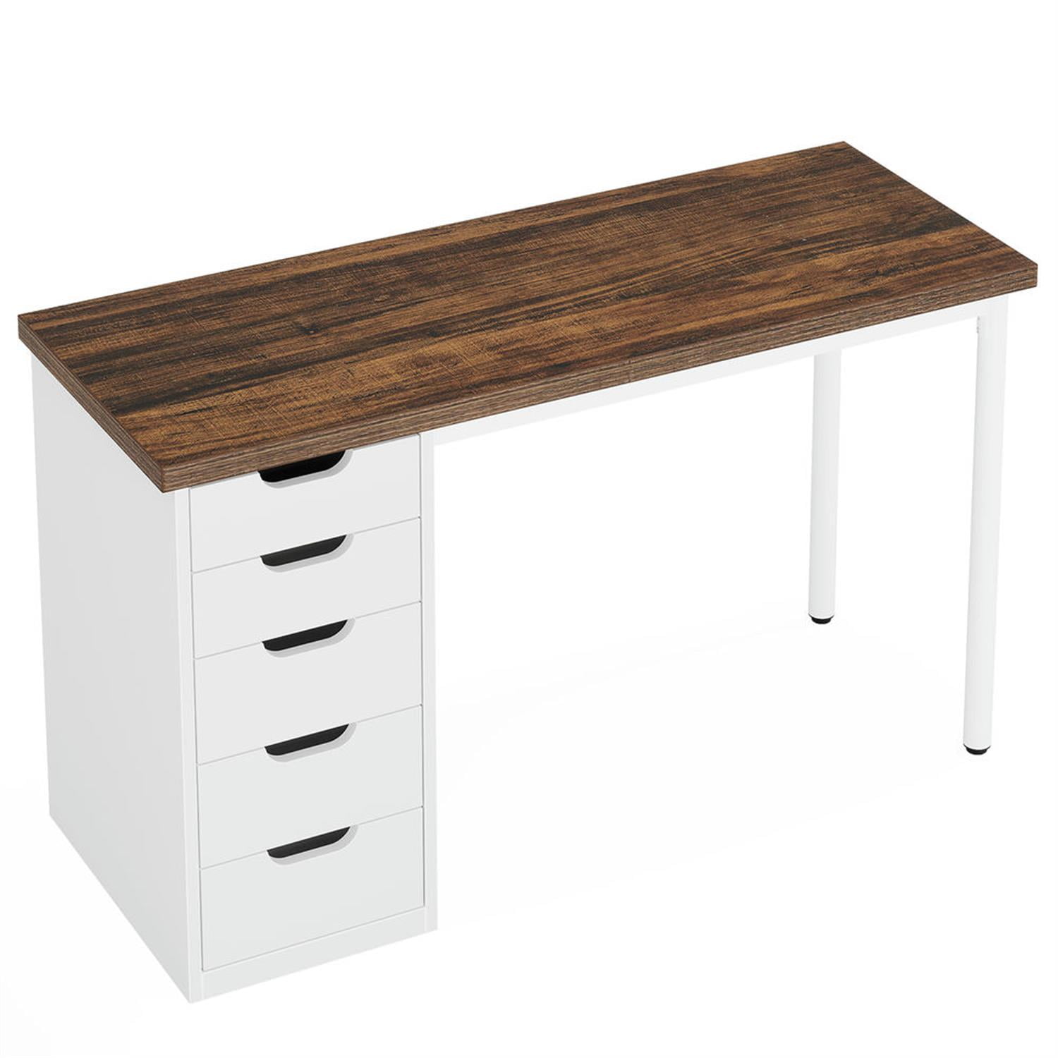 Demi Bonn 47" Computer Desk with 5 Drawer, Modern Study Writing Gaming Table for Home Office, White