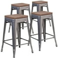 thumbnail image 2 of Flash Furniture Lincoln 4 Pk. 24" High Backless Silver Antique Finish with Clear Coat Metal Counter Height Stool with Square Wood Seat, 2 of 5