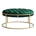 thumbnail image 2 of Weston Home Oddie Gold Finish Velvet Button Tufted Round Ottoman, Dark Green, 2 of 10