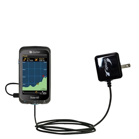Gomadic Intelligent Compact AC Home Wall Charger suitable for the Bryton Rider 60 - High output power with a convenient, foldable plug design - Uses T