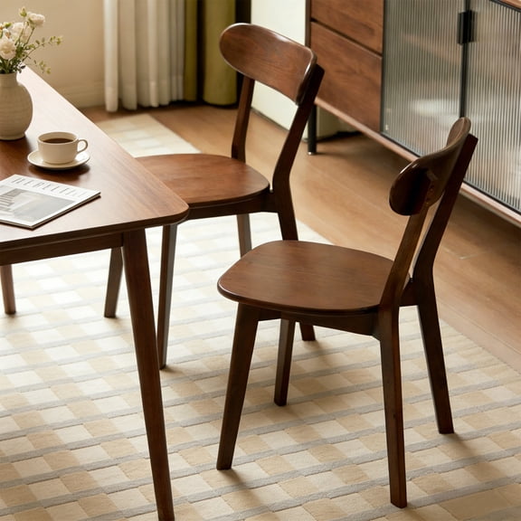 Gearwell Solid Wood Dining Chairs, Set of 2 Walnut Mid-Century Modern Kitchen Side Chairs with Curved Backrests and Adjustable Foot Pads for Dining Room, Living Room or Study