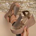 thumbnail image 4 of Wedges Heels for Women Open Toe Platform Fisherman Gladiator Sandals Glitter Rhinestone Elastic Ankle Strap Pumps Shoes Khaki Size 7.5, 4 of 7